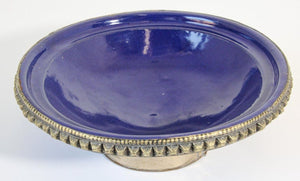 Cobalt Blue Moroccan Ceramic Bowl with Silver Overlay