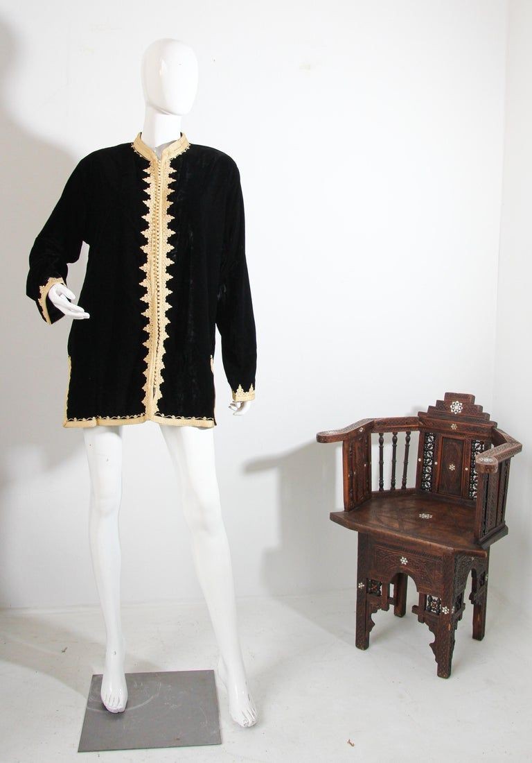 Moroccan Kaftan Black Velvet Vest with Gold Embroideries