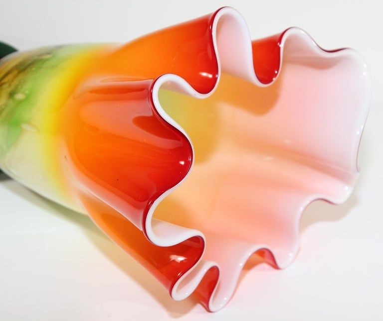 Murano Hand Blown Orange Footed Vase, 1960s Fulvio Bianconi Style