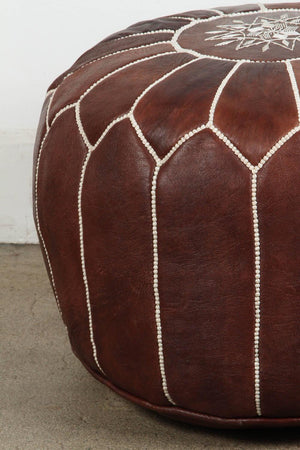 Moroccan Brown Leather Pouf