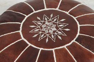 Moroccan Brown Leather Pouf