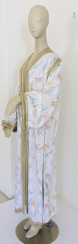 Vintage Moroccan White Kaftan Maxi Dress Caftan Size Large