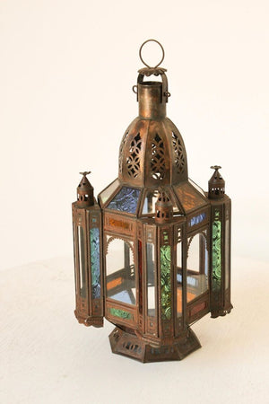 Moroccan Moorish Tole and Glass Candle Lantern