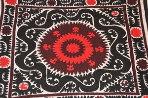 Vintage Samarkand Suzani, Uzbekistan Embroidered Textile Red and Black