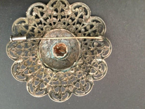 Ottoman Style Turkish Silver Brooch or Veil Pin with Moorish Filigree