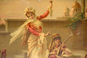 Orientalist Gravure Scene of Turkish Women Dancing in the Harem, Luigi Crosio
