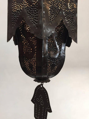 Moorish Handcrafted Metal Lanterns Pendants with Hand of Fatima, North Africa