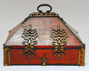 Large Jewelry Dowry Box Lacquered Teak and Brass India 1900