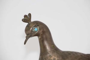Islamic Qajar Style Damascene Metal Vintage Peacock Figurine, India