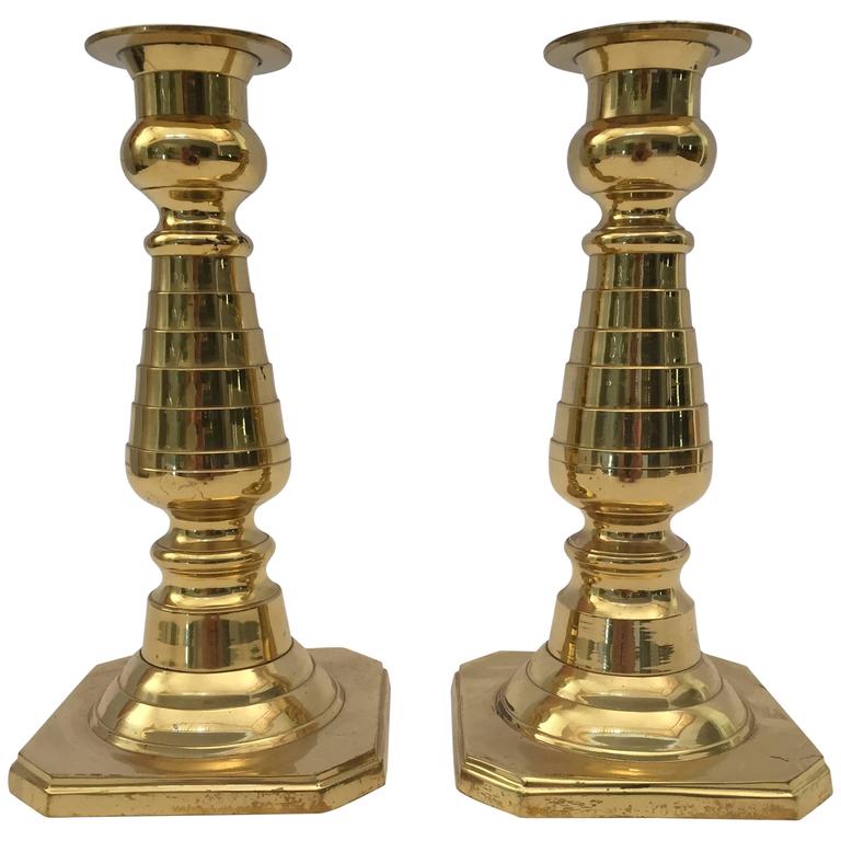 Pair of English Polished Brass Candlesticks