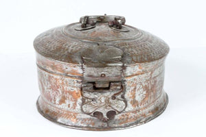 Large Decorative Asian Round Copper Bronze Box with Lid
