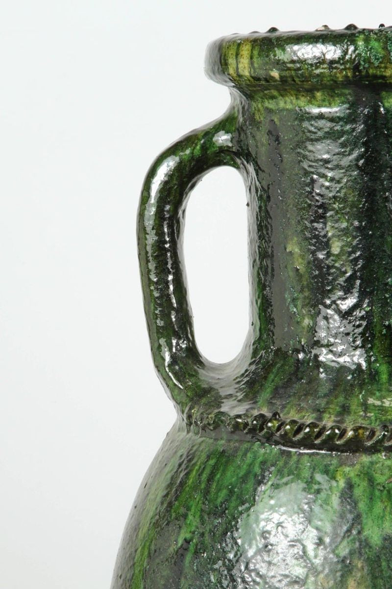 1960s Vintage Green Olive Jar by Berber Tribes of Morocco