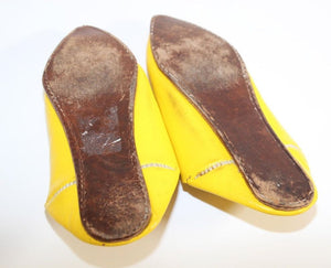 Moroccan Hand Tooled Yellow Leather Slippers Pointed Shoes