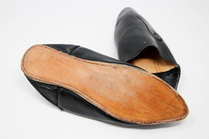 Moroccan Hand Tooled Black Leather Slippers Pointed Shoes