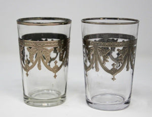 Six Clear and Silver Overlay Shot Glasses