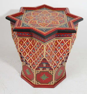 Moroccan Moorish Side Table Hand Painted Red Wood