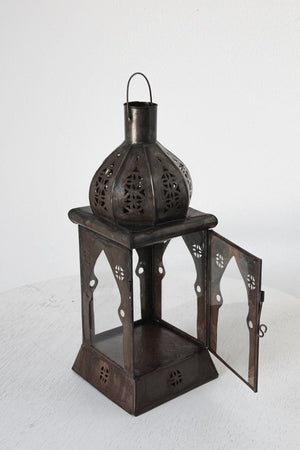 Moroccan Square Tole and Clear Glass Candle Lantern