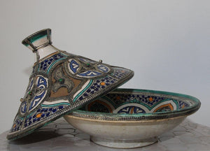 Moroccan Ceramic Bowl with Lid Tajine from Fez Polychrome