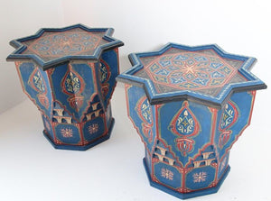 Moroccan Moorish Star Shape Blue Pair of Side Drinks tables 1960s