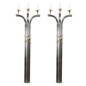 Large Oversized Pair of Modernist Art Deco Style 5 Ft Wall Sconces