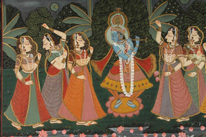 Large Pichhavai Painting of Krishna with Female Gopis Dancing