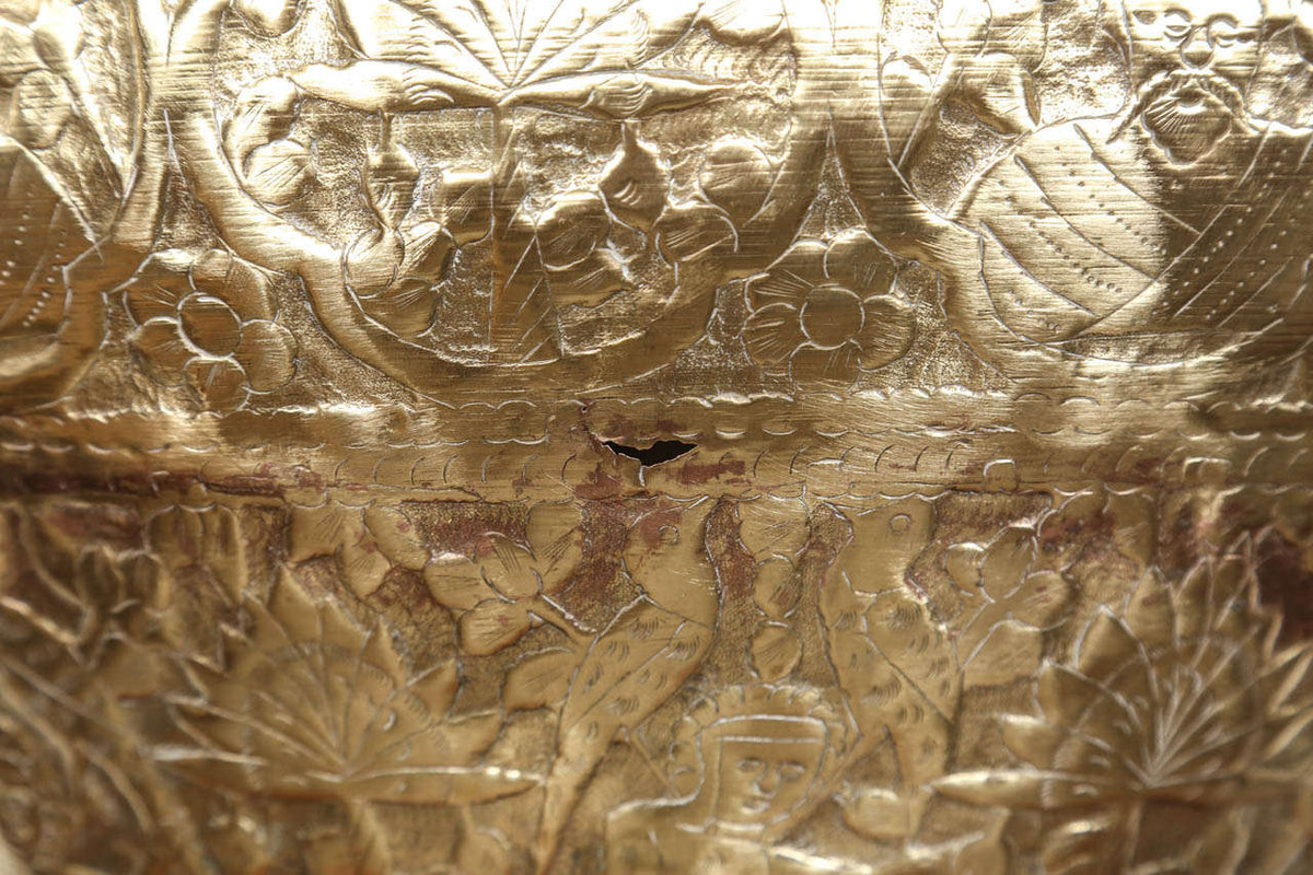 Large Egyptian Mamluk Revival Repoussé Brass Jardinière Cache-pot, 19 in.
