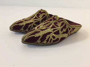 Turkish Velvet Embroidered with Gold Metallic Thread Slippers Shoes