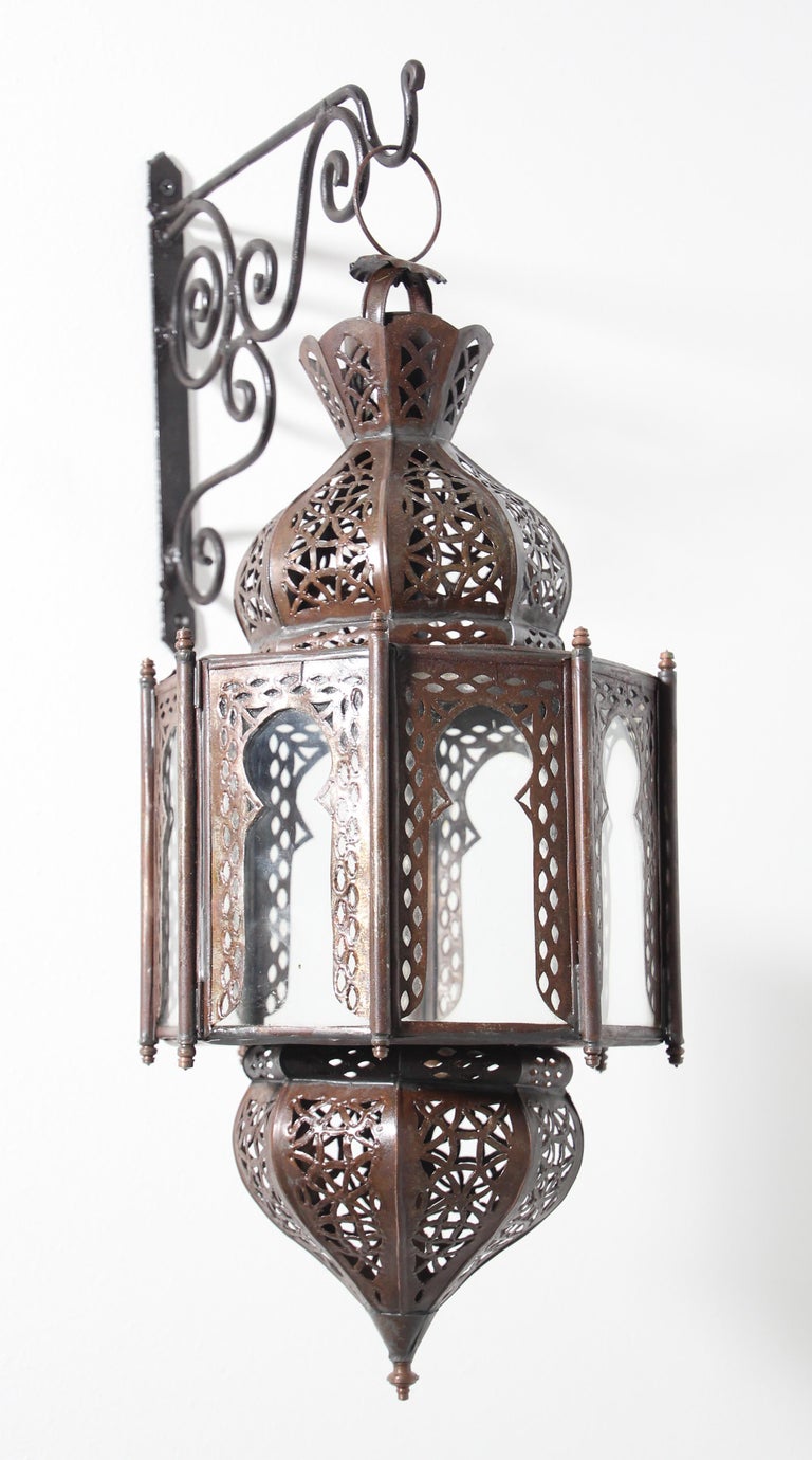 Moorish Handcrafted Octagonal Lantern, Metal & Glass, Morocco, 1970