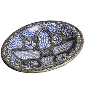 Decorative Moroccan Blue and White Handcrafted Ceramic Bowl from Fez