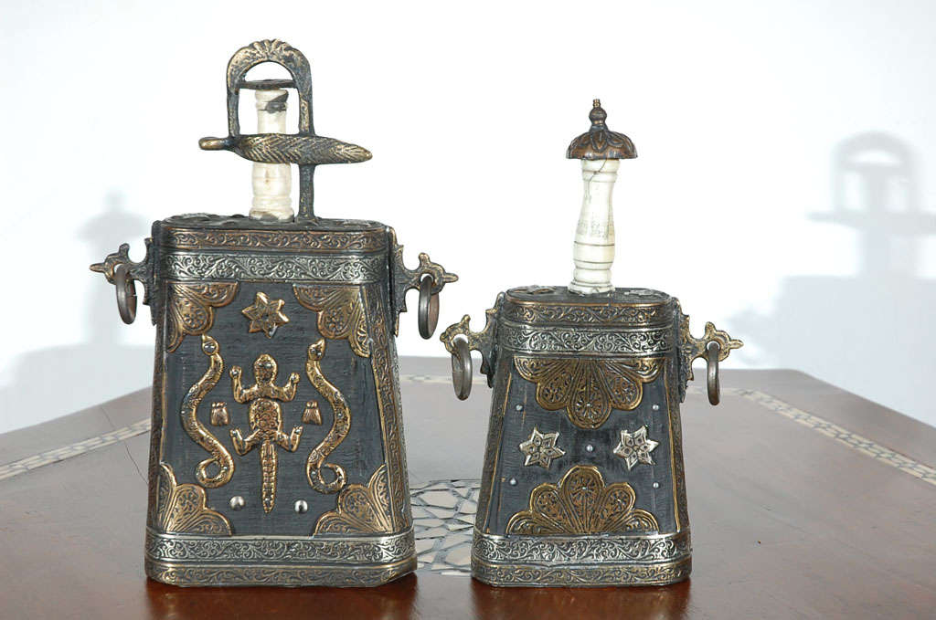 Set of Two Moroccan Antique Tribal Powder Case Flasks