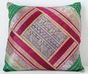 Throw Pillow Made from Vintage silk Sari Borders, India