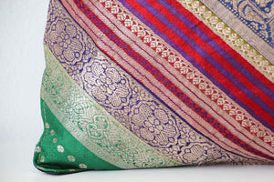 Throw Pillow Made from Vintage silk Sari Borders, India