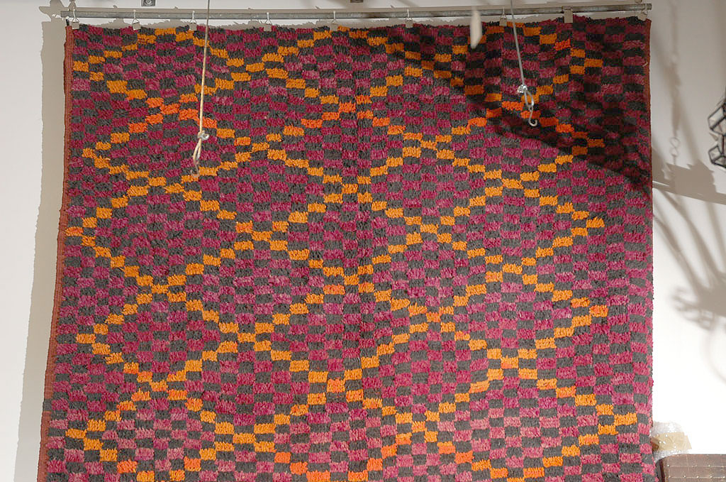 1960s Large Moroccan Berber Tribal Wool Rug in Purple, Orange and Black