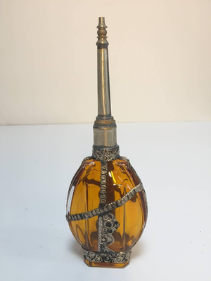 Glass Perfume Bottle with Embossed Metal Overlay