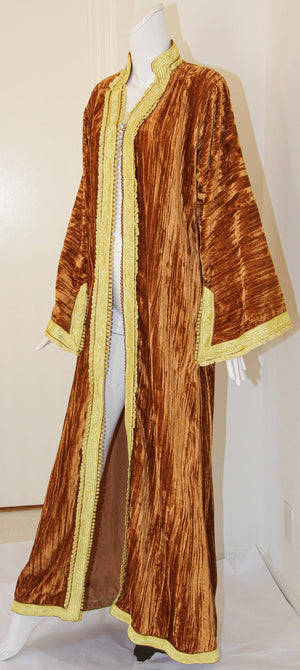 Amazing Vintage Caftan, Caramel Velvet and Gold Embroidered, ca. 1960s