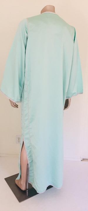 Moorish Turquoise Blue 1970s Maxi Dress Caftan