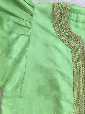 Elegant Moroccan Caftan Green and Gold Embroidered with Moorish Designs