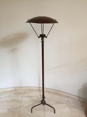 Sculptural Vintage French Tripod Floor Lamp Brown Enamel Shade 1950s