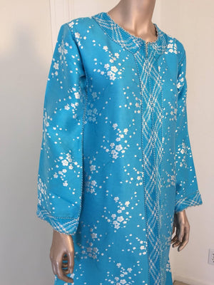 Vintage Moroccan Designer Kaftan Turquoise Maxi Dress Kaftan