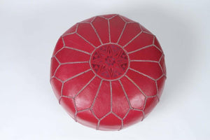 Moroccan Handcrafted Leather Ottoman, Pouf