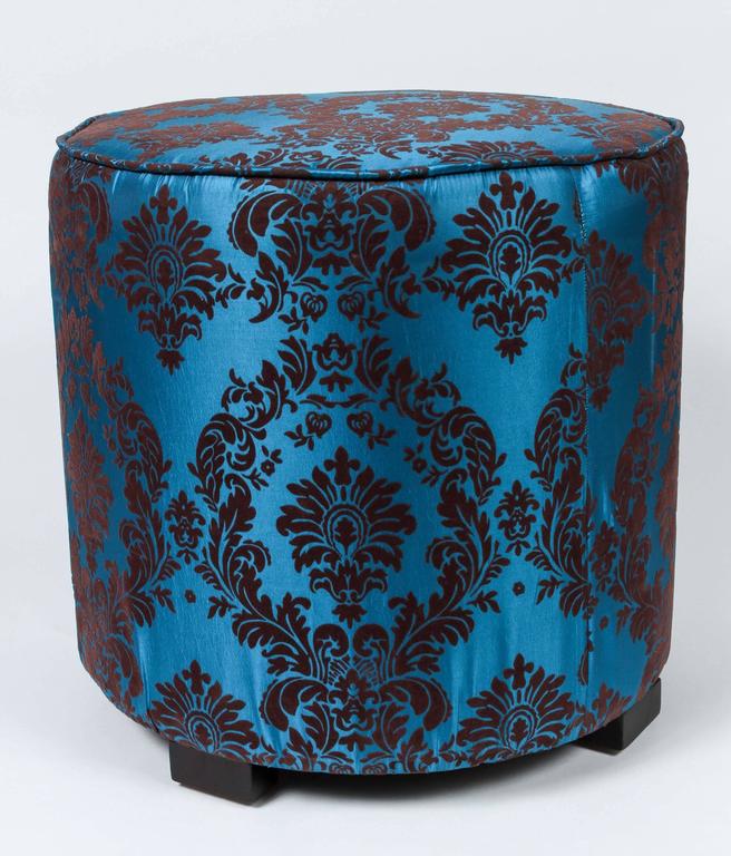 Pair of Moroccan Style Round Upholstered Pouf Stools, American, 1980
