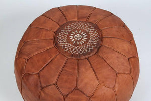 Pair of Round Moroccan Leather Poufs