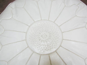 Large Moroccan Leather White Pouf