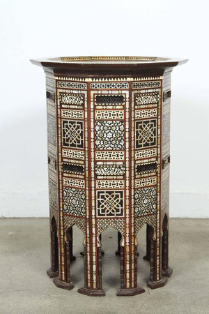 Antique Moorish Side Pedestal Tables Mosaic Inlaid, a Pair