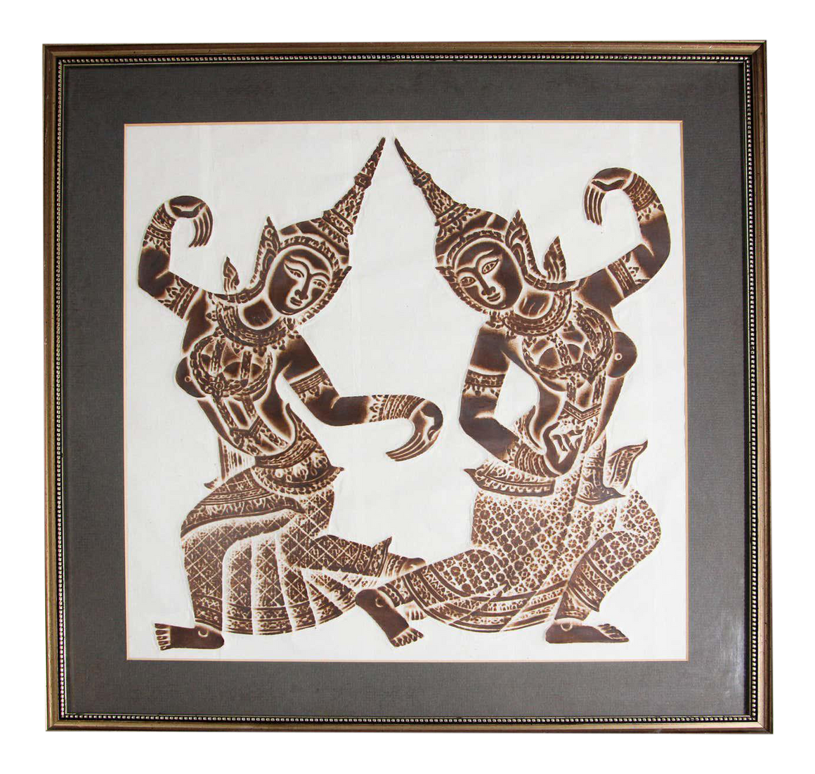 Vintage Thai Temple Charcoal Rubbing on Rice Paper