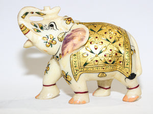Vintage White Marble Jeweled Elephant Sculpture Paper Weight