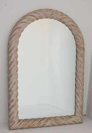 White Washed Out Wood Arched French Wall Mirror