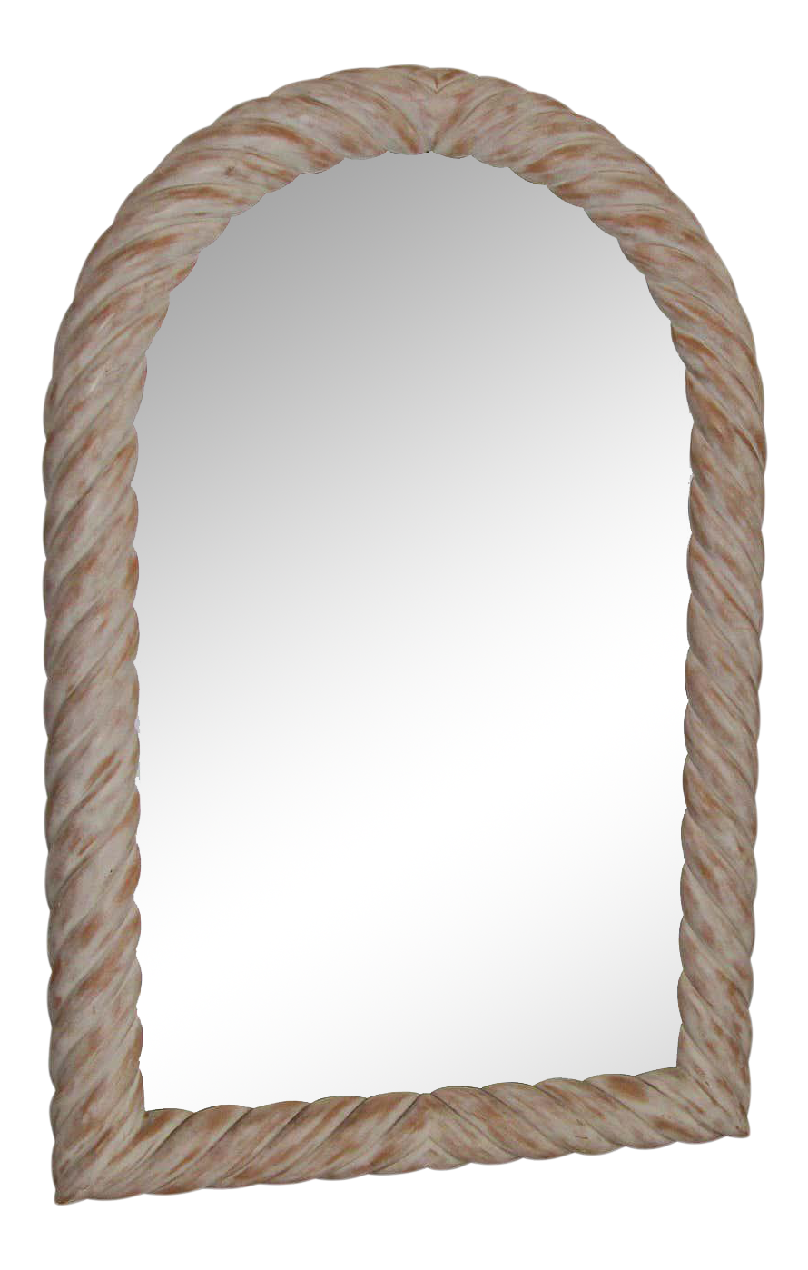 White Washed Out Wood Arched French Wall Mirror
