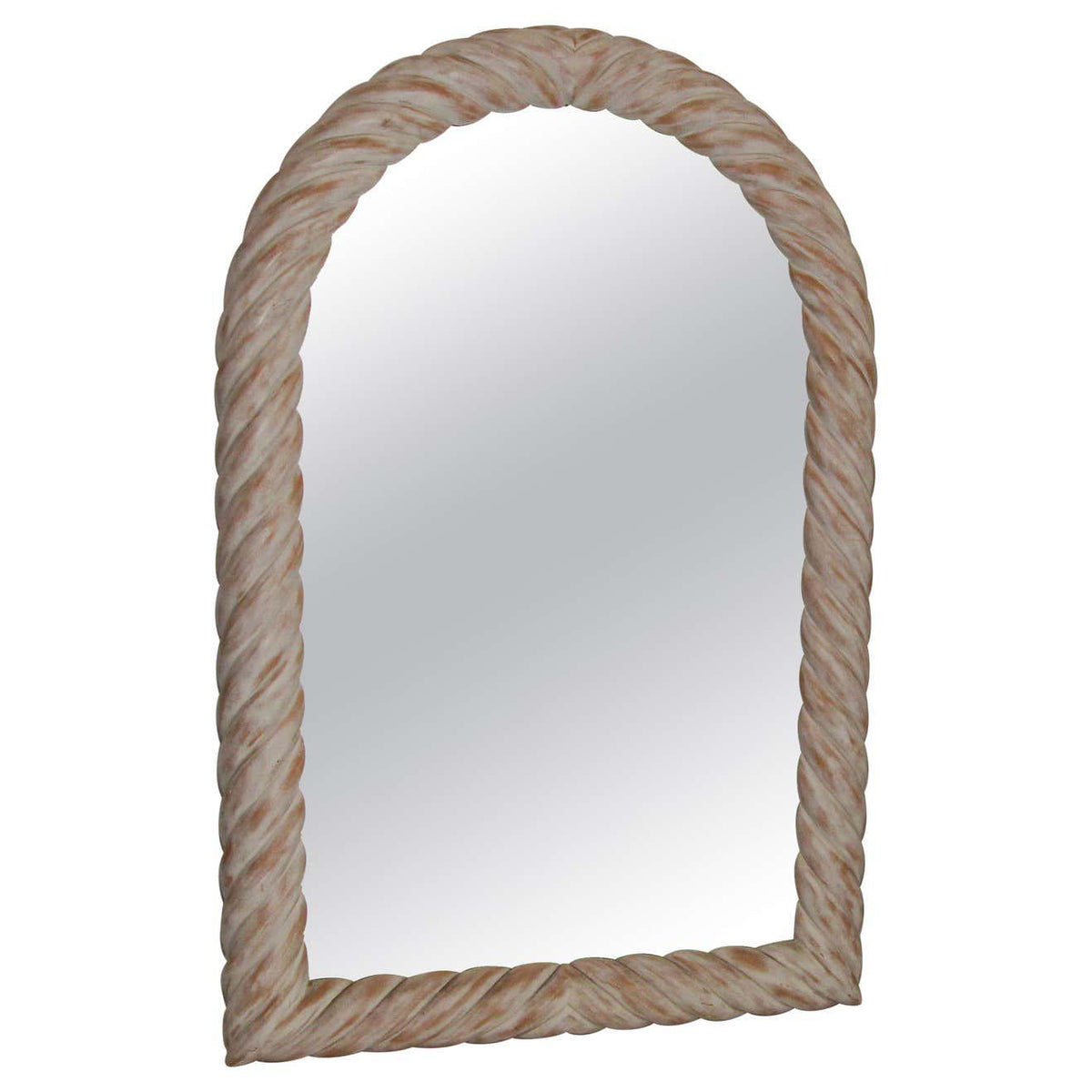 Hand-Crafted White Washed Wood Arched Wall Mirror, France, 1970