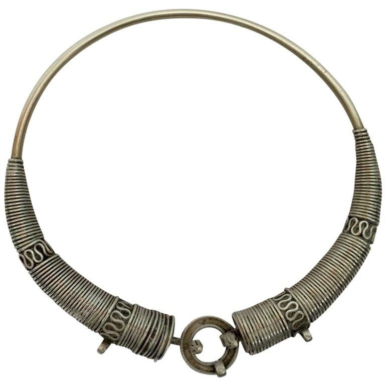 Traditional Silver Torque Necklace Chocker from Rajasthan India